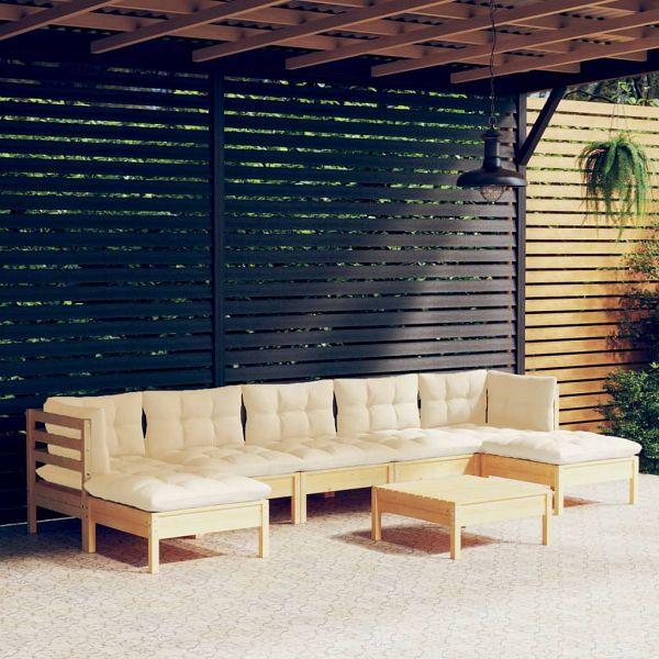 vidaXL 8-teilig Garten-Lounge-Set mit Creme Kissen Kiefernholz, 3097097
