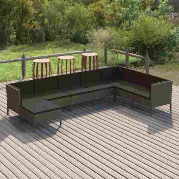 vidaXL 8-tlg. Garten-Lounge-Set mit Auflagen Poly Rattan Grau, 3094422