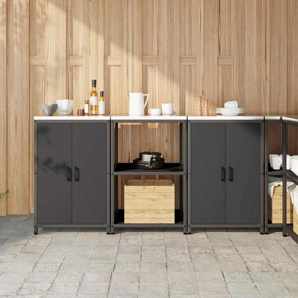 vidaXL Küchenlager-Set Mit Regal 3-teilig Schwarz 180 x 50 x 92 cm, 3392694