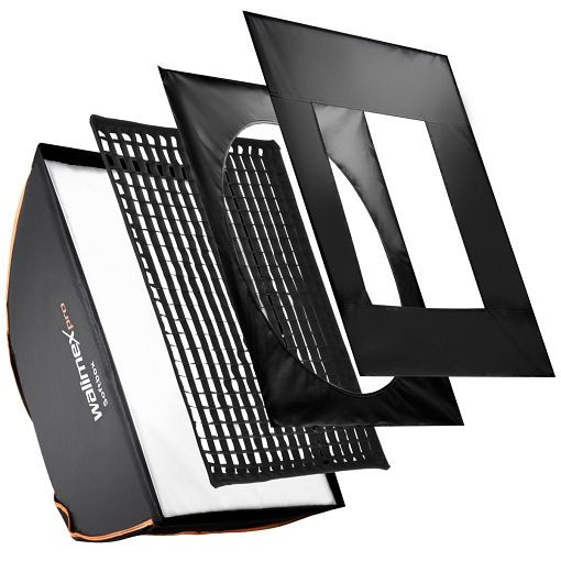 Walimex pro Softbox PLUS Orange Line 75x150, mit Grid und zwei Masken, inkl. Front- und Zwischendiffusor sowie Transporttasche, 1018801