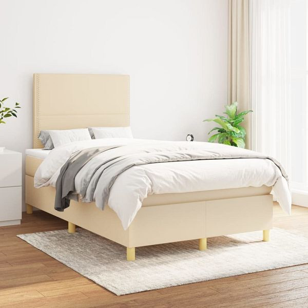 vidaXL Boxspringbett mit Matratze Creme 120x200 cm Stoff, 3142246