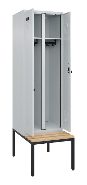 C+P Schwarz-Weiß-Spind Evolo PLUS, Bank, 2 Abteile, 2120x600x815mm, 7035/7035, Drehriegel, Sitzfläche Buche-Hartholz, Sitzbank, 0490527-20 S10013