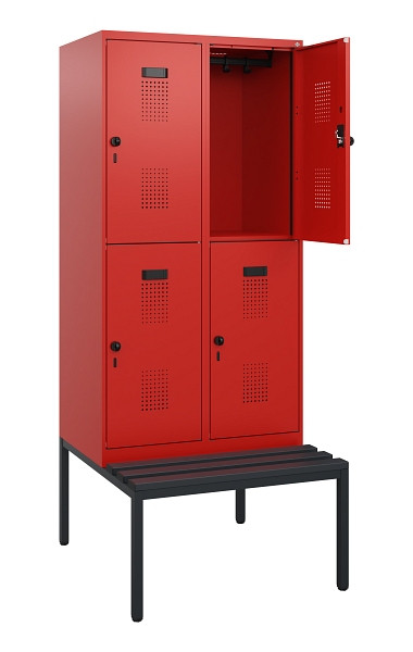 C+P Doppelstöckiger Spind Evolo PLUS, Bank, 4 Fächer, 1950x800x815mm, 3020/3020, Drehriegel, Sitzfläche Kunststoff, Sitzbank, 0493505-22 S10131