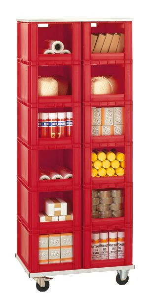 LA-KA-PE TR 12-0/R, Transport-Stapelkasten-Regal, auf Rollen, 2060 x 815 x 607 mm, Kästen in grau, 07320 11 05