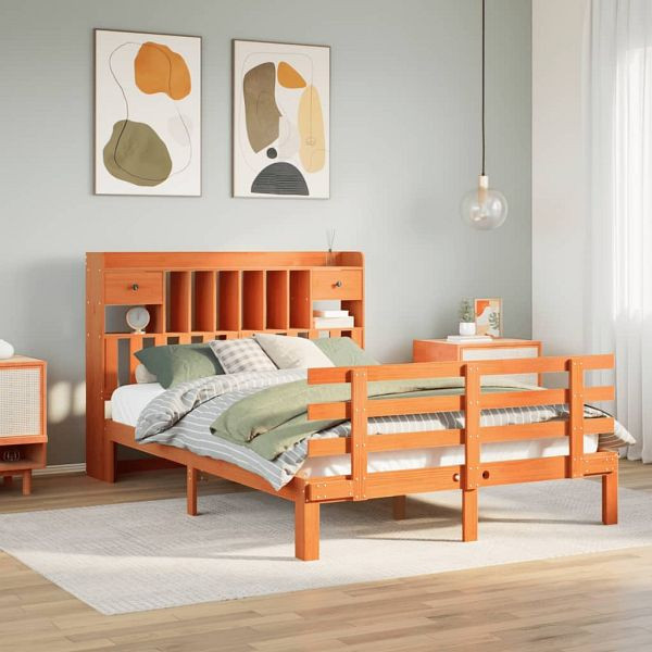 vidaXL Massivholzbett mit Regal ohne Matratze Wachsbraun 160x200 cm, 3322816