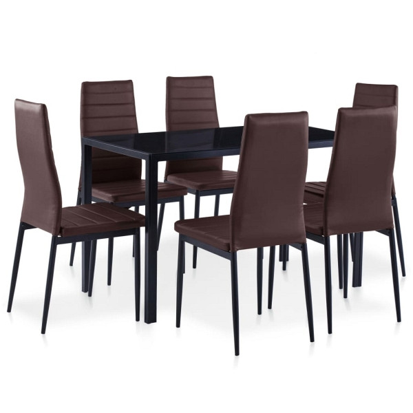 vidaXL 7-tlg. Essgruppe Braun, gehärtetes Glas + Eisen-Rahmen, 281698, 8719883598994