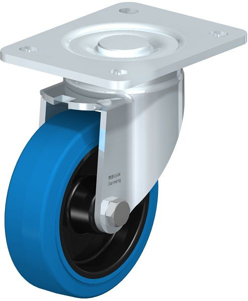 Blickle LH-POEV 125R-3-SB Stahlblech-Lenkrolle, Schwerlast-Ausführung, mit Anschraubplatte, Elastik-Vollgummi, Blau, 674358
