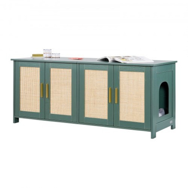 VEVOR Katzenschrank, grün, 1200x450x500 mm, 4 Rattantüren & 2 Eingänge, Katzenhaus für Katzentoiletten, JSDMMSPWQ472W1G51002V0
