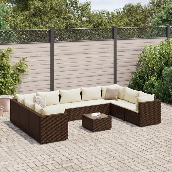 vidaXL 10-teilig Garten-Lounge-Set mit Kissen Braun Poly Rattan, 3308273