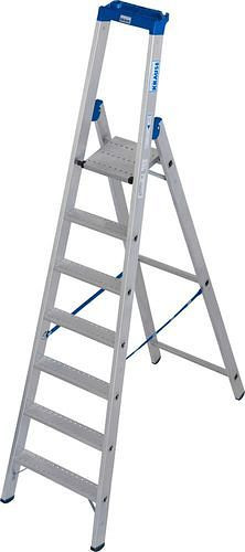 Krause Stufenstehleiter aus Aluminium, inkl. Ablage und Eimerhaken, 7 Stufen R 13, 307635