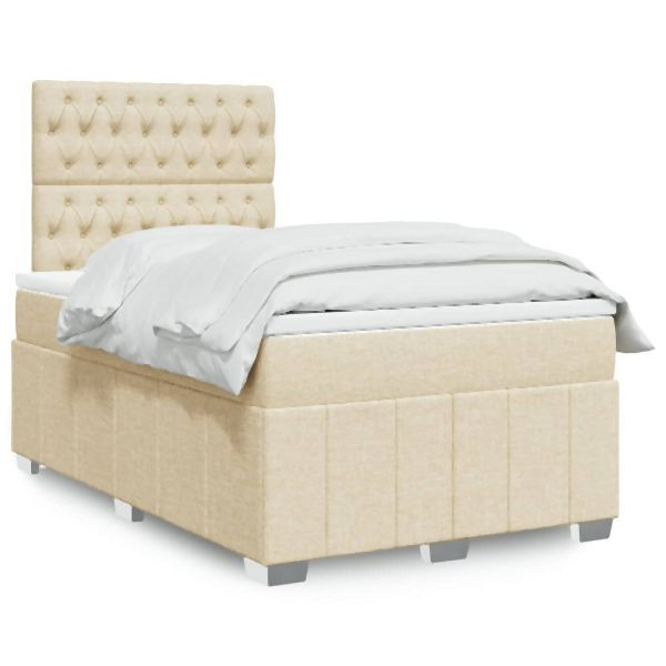 vidaXL Boxspringbett mit Matratze Creme 120x200 cm Stoff, 3293947