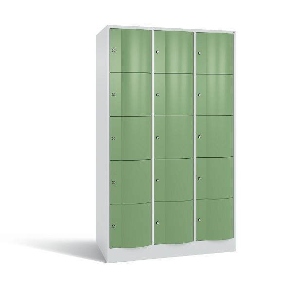 C+P XL-Schließfachschrank Resisto, 15 Fächer, H1950B1148T640 mm, Grau/Resedagrün, 8570-373 S10032