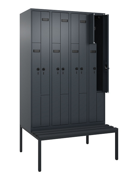 C+P Z-Spind Evolo PLUS, 8 Fächer, 2120x1200x815mm, 7016/7016, Drehriegel, Sitzfläche Kunststoff, Sitzbank, 0490537-408 S10070