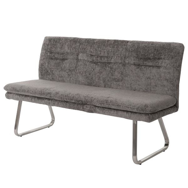 Mendler Sitzbank HWC-H70, Esszimmerbank Bank Polsterbank, Lehne Stoff/Textil Chenille Edelstahl gebürstet 160cm, dunkelgrau, 108146