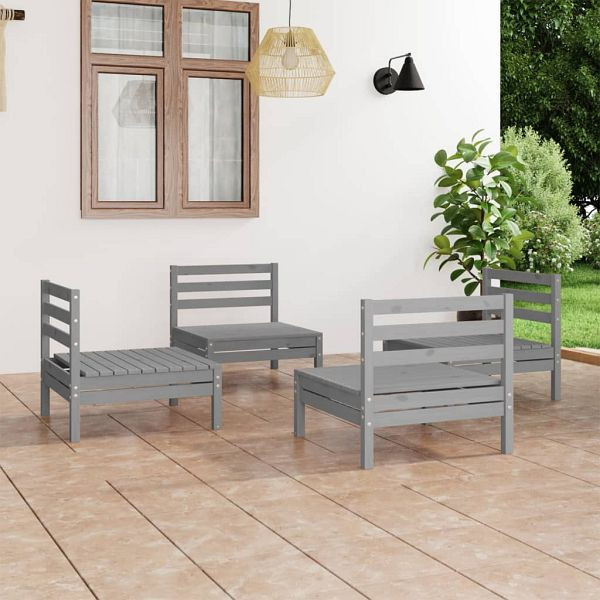 vidaXL 4-teilig Garten-Lounge-Set Grau Kiefer Massivholz, 3082404