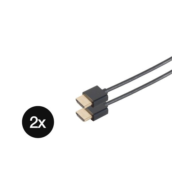 S-Conn SET 2x HDMI A-Stecker auf HDMI A-Stecker, vergoldete Kontakte, Full HD, ULTRA HD, 3D, HEAC, AWG 36, extra dünn, 1,5m, 77471-36SET2