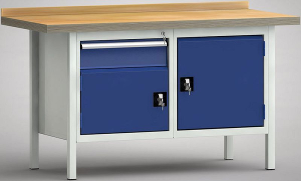 KLW Profi-Werkbank - 1500 x 700 x 905 mm L x T x H (ERGO-Version), links 150EA/Türe 350 mm, rechts Türe 500 mm, WP177E-1500M45-E7027