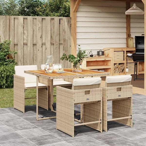vidaXL 5-tlg. Garten-Essgruppe mit Kissen Beige Poly Rattan, 3277851