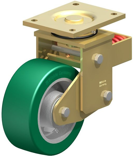 Blickle LSFN-GST 202K Stahlgeschweißte Schwerlast-Lenkrolle mit Stahlfeder, Blickle Softhane®, Grün, 755366