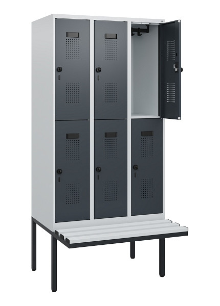 C+P Doppelstock-Spind Evolo PLUS, Bank, 6 Fächer, 1950x900x815mm, 7035/7016, Drehriegel, Sitzfläche Kunststoff, 0493405-30 S10104