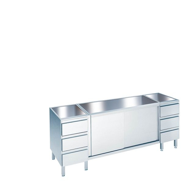 CHROMOnorm Arbeitsschrank mit Schiebetüren und Schubladenblöcken ohne Tischplatte - 2400x660(700)x800/850 mm, SS0724US3B0