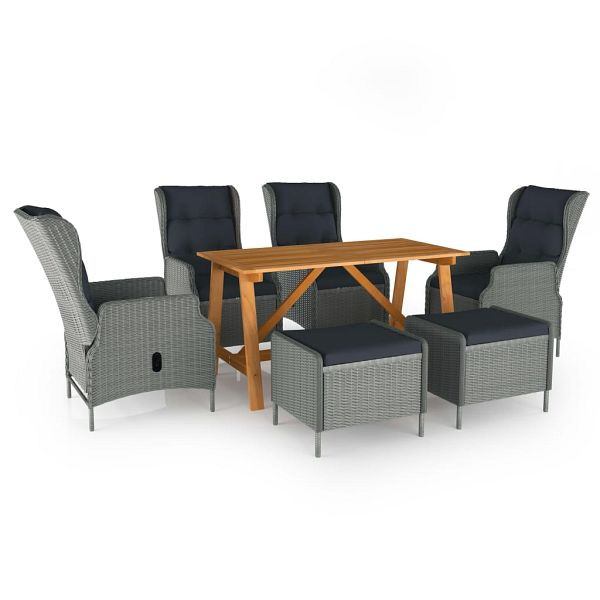vidaXL 7-teilig Garten-Essgruppe Hellgrau, Material: Rundes PE-Rattan, pulverbeschichteter Stahl, 3068786