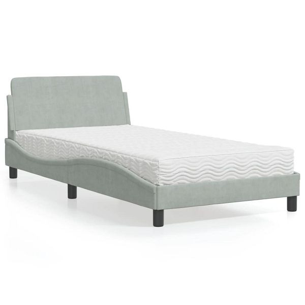 vidaXL Bett mit Matratze Hellgrau 100x200 cm Samt, 3208351