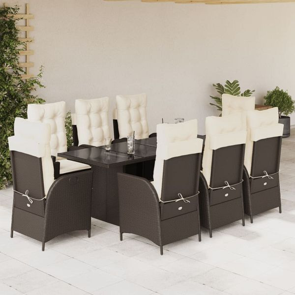vidaXL 9-teilig Garten-Essgruppe mit Kissen Braun Poly Rattan, 3213119