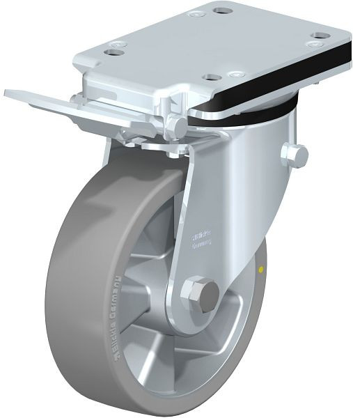 Blickle LK-ALTH 160K-IS-AS Stahlblech-Lenkrolle, schwere Ausführung, mit Anschraubplatte & Feststeller, Blickle Extrathane®, Grau, 754062