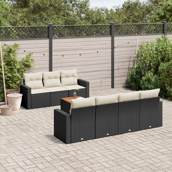 vidaXL 8-teilig Garten-Sofagarnitur mit Kissen Schwarz Poly Rattan, 3224026
