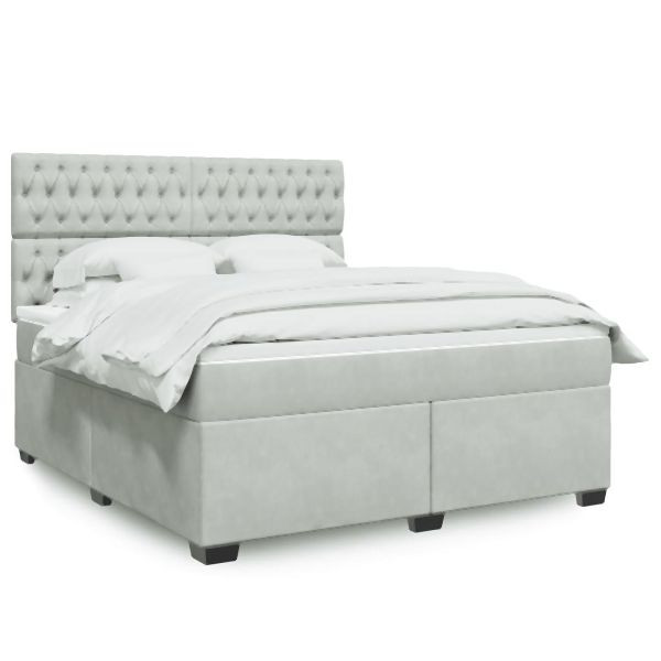 vidaXL Boxspringbett mit Matratze Hellgrau 180x200 cm Samt, 3290984