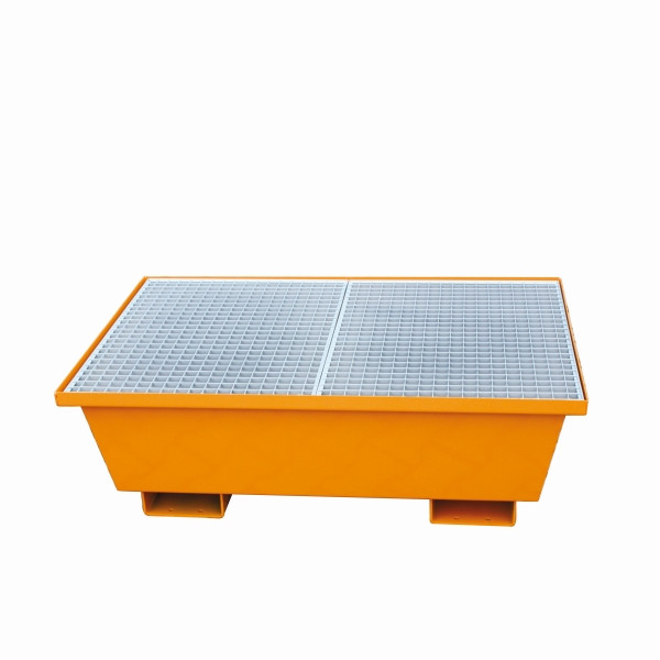 Eichinger Industrie Auffangwanne mit konischen Seitenwänden, LxBxH 1220 x 820 x 420 mm, mit Gitterrost, reinorange, 30100200000001