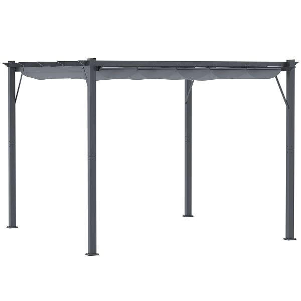 Outsunny Pergola Pavillon Terrassenüberdachung mit Schiebedach Garten Alu Kohlegrau+Dunkelgrau 3x3x2,23 m, 84C-054GY