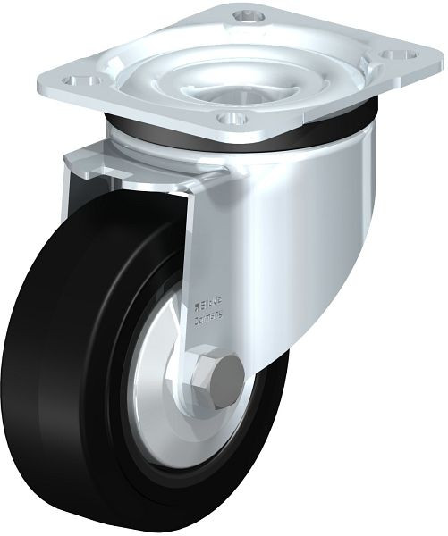 Blickle LK-POEV 100R-1-FA Stahlblech-Lenkrolle, schwere Ausführung, mit Anschraubplatte, Elastik-Vollgummi, Schwarz, 356790