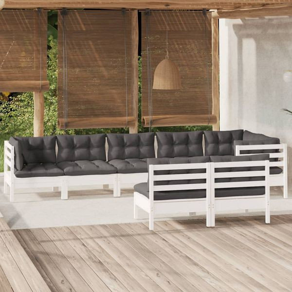 vidaXL 8-teilig Garten-Lounge-Set mit Kissen Weiß Kiefer Massivholz, 3096455