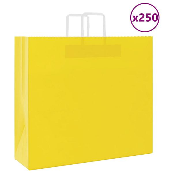 vidaXL Papiertragetaschen 250 Stk. mit Henkeln Gelb 54x15x49 cm, 4102018