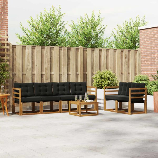 vidaXL Outdoor-Sofagarnitur mit Kissen 7-teilig Natürlich und Schwarz, 3368415