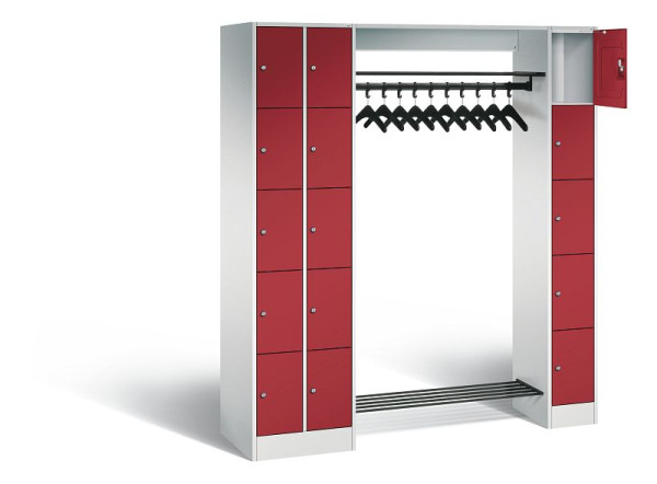 C+P Offene Garderobe Serie 8070, H1950xB2100xT480mm, Farbe: Lichtgrau / Rubinrot, 80730-00 S10004