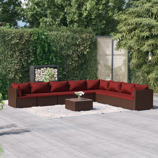 vidaXL 9-teilig Garten-Lounge-Set mit Kissen Poly Rattan Braun, 3101779