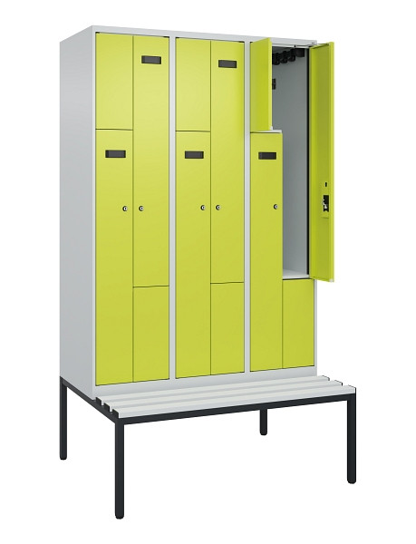 C+P Z-Spind Evolo PLUS, Bank, 6 Fächer, 2120x1200x815mm, 7035/0024, Zylinderschloss, Sitzfläche Kunststoff, Sitzbank, 0490537-326 S10096