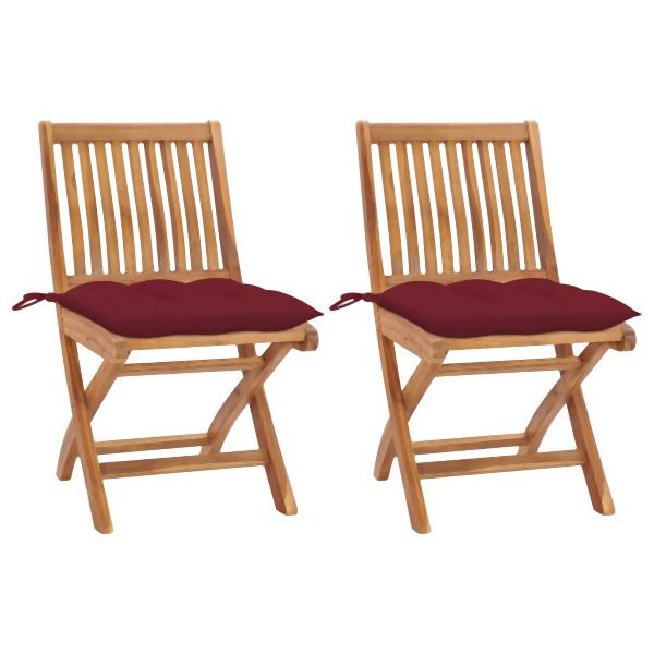 vidaXL Gartenstühle 2 Stk. mit Weinroten Kissen Massivholz Teak, 3062457