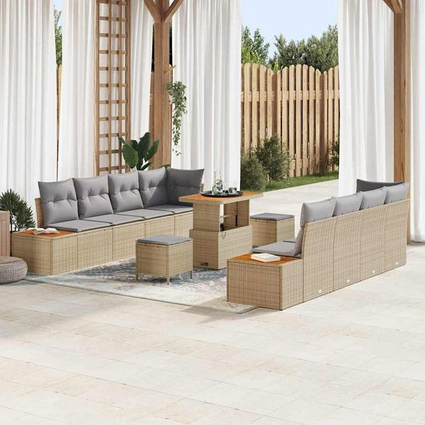 vidaXL Garten-Sofa-Set 11-teilig Beige und Hellgrau 90 x 55 x 71 cm, 3364842