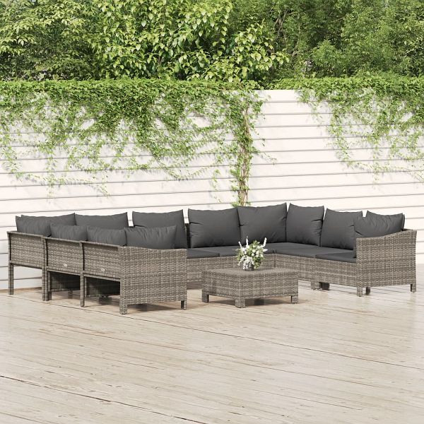 vidaXL 10-teilig Garten-Lounge-Set mit Kissen Grau Poly Rattan, 3187305