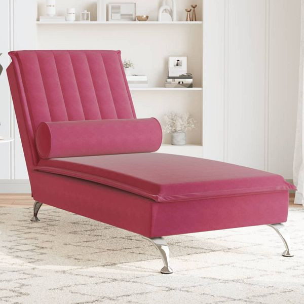 vidaXL Massage-Chaiselongue mit Nackenrolle Weinrot Samt, 379463