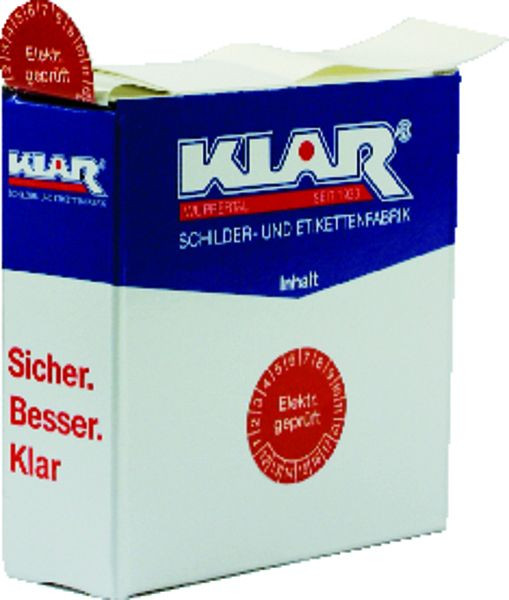 Schilder Klar Prüfplakette Elektr. geprüft ab 24 rot/weiß (500 Stück in einer Spenderbox), 30 mm Folie selbstklebend, 43/80.24