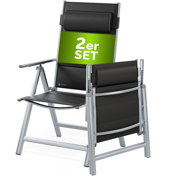 casaria Gartenstuhl Hochlehner klappbar Bern Premium 2er-Set Silber Alu gepolstert & verstellbar, 108765