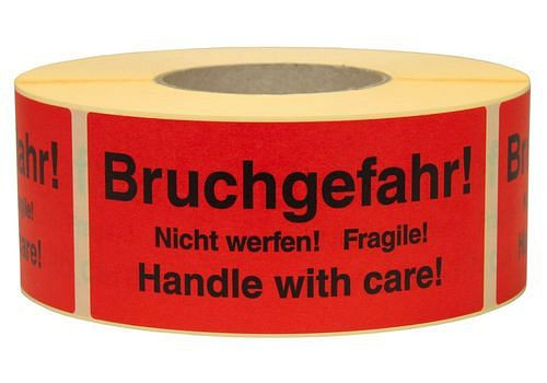 DENIOS Warn- und Hinweisetiketten, Bruchgefahr, 145 x 70 mm, aus Papier, 299624