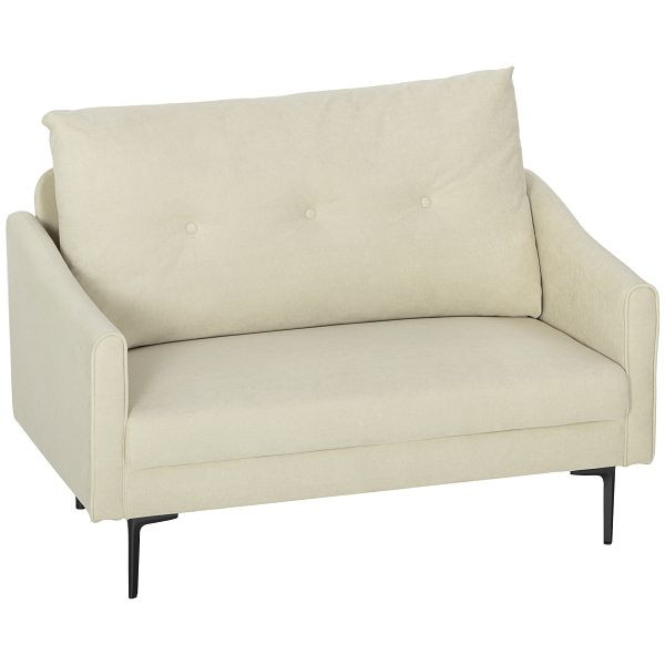 HOMCOM 2-Sitzer-Sofa mit Schaumstoff-Polsterung und Stoffbezug, für Wohnzimmer, Schlafzimmer, Metallrahmen, Cremeweiß, 83B-483V00CW