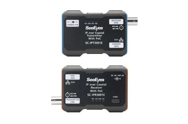SeeEyes Medienkonverter Set, 1-Kanal, Ethernet über Koax, Sender, Empfänger, PoE, 1,8km, SC-IPC3001E