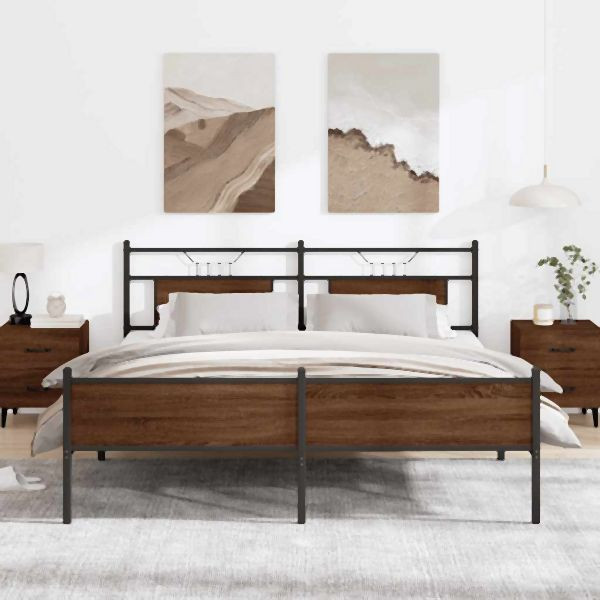vidaXL Metallbett ohne Matratze Braun Eichen-Optik 180x200 cm, 3325136